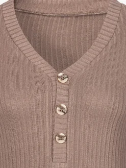 T-shirt manches longues petite patte de boutonnage avec boutons imitation corne