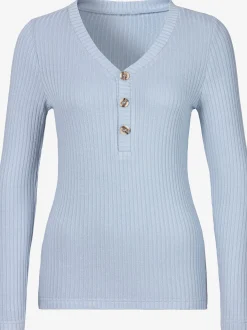 T-shirt manches longues petite patte de boutonnage avec boutons imitation corne