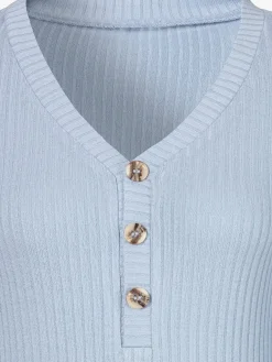 T-shirt manches longues petite patte de boutonnage avec boutons imitation corne