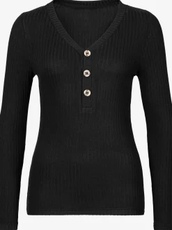 T-shirt manches longues petite patte de boutonnage avec boutons imitation corne