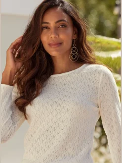 T-shirt manches longues tricot fin ajouré