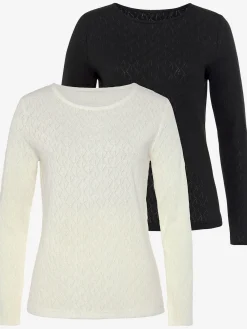 T-shirt manches longues tricot fin ajouré