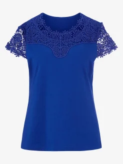 T-shirt mélange coton-modal haut et mancherons en broderie anglaise