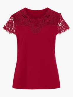 T-shirt mélange coton-modal haut et mancherons en broderie anglaise