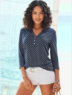 T-shirt patte de boutonnage avec boutons légèrement brillants