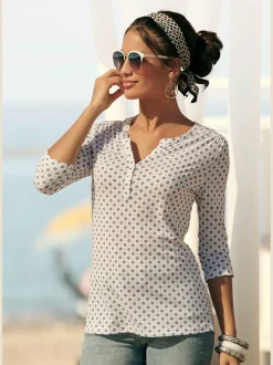 T-shirt patte de boutonnage avec boutons légèrement brillants