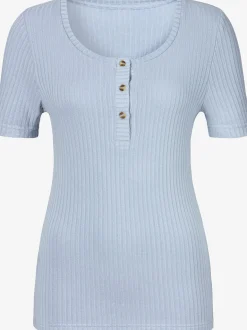 T-shirt petite patte de boutonnage avec boutons imitation corne