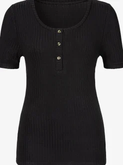 T-shirt petite patte de boutonnage avec boutons imitation corne