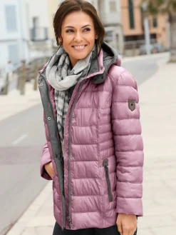 Veste décontractée col montant capuche doublure contrastée