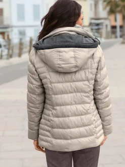 Veste décontractée col montant capuche doublure contrastée