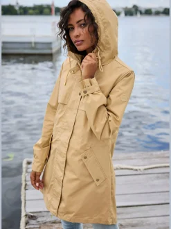 Veste d'extérieur veste légère à capuche réglable et détails dorés