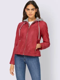 Veste en cuir capuche amovible