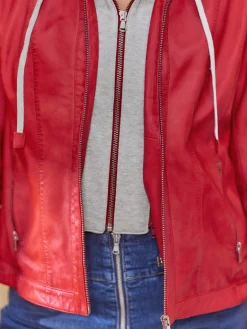 Veste en cuir capuche amovible