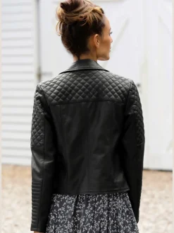 Veste en imitation cuir veste de motard courte en matière synthétique