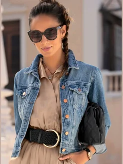 Veste en jean boutons couleur or rose