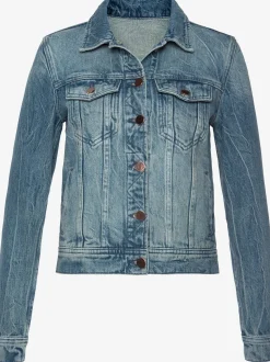 Veste en jean boutons couleur or rose