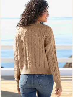 Veste en tricot cardigan court avec poches plaquées devant