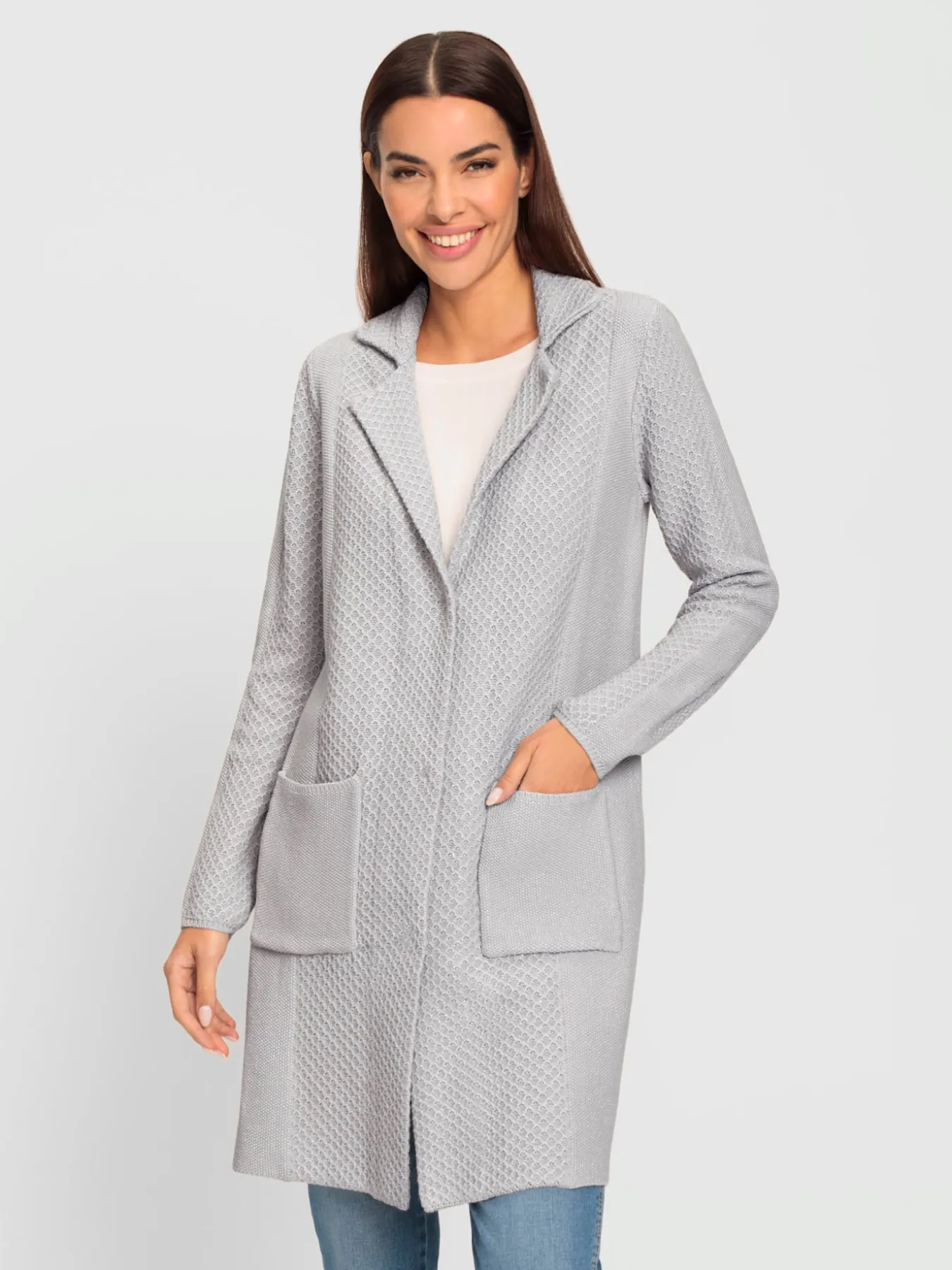Veste en tricot fil argenté brillant couleur argenté