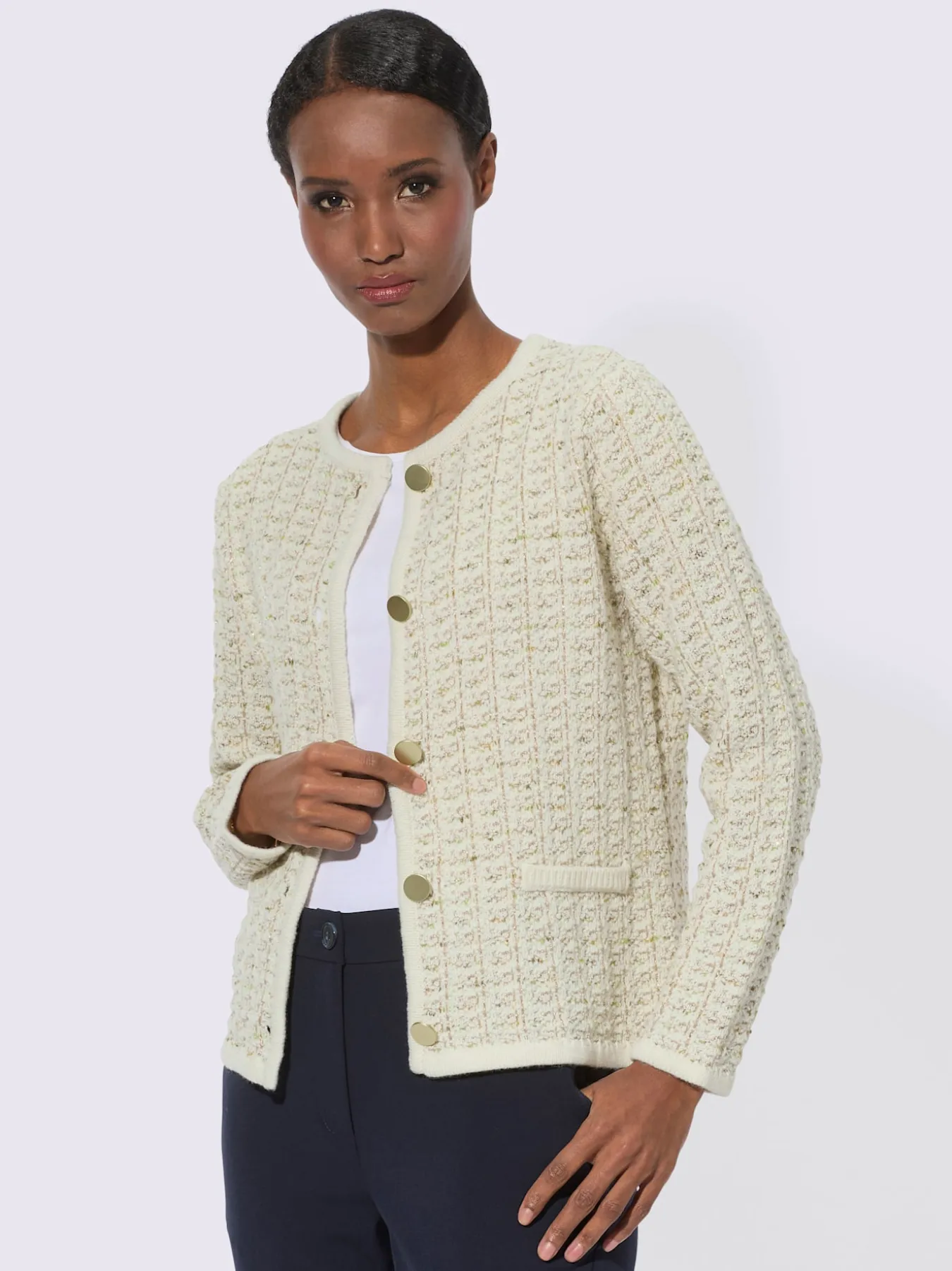Veste en tricot fil brillant couleur or