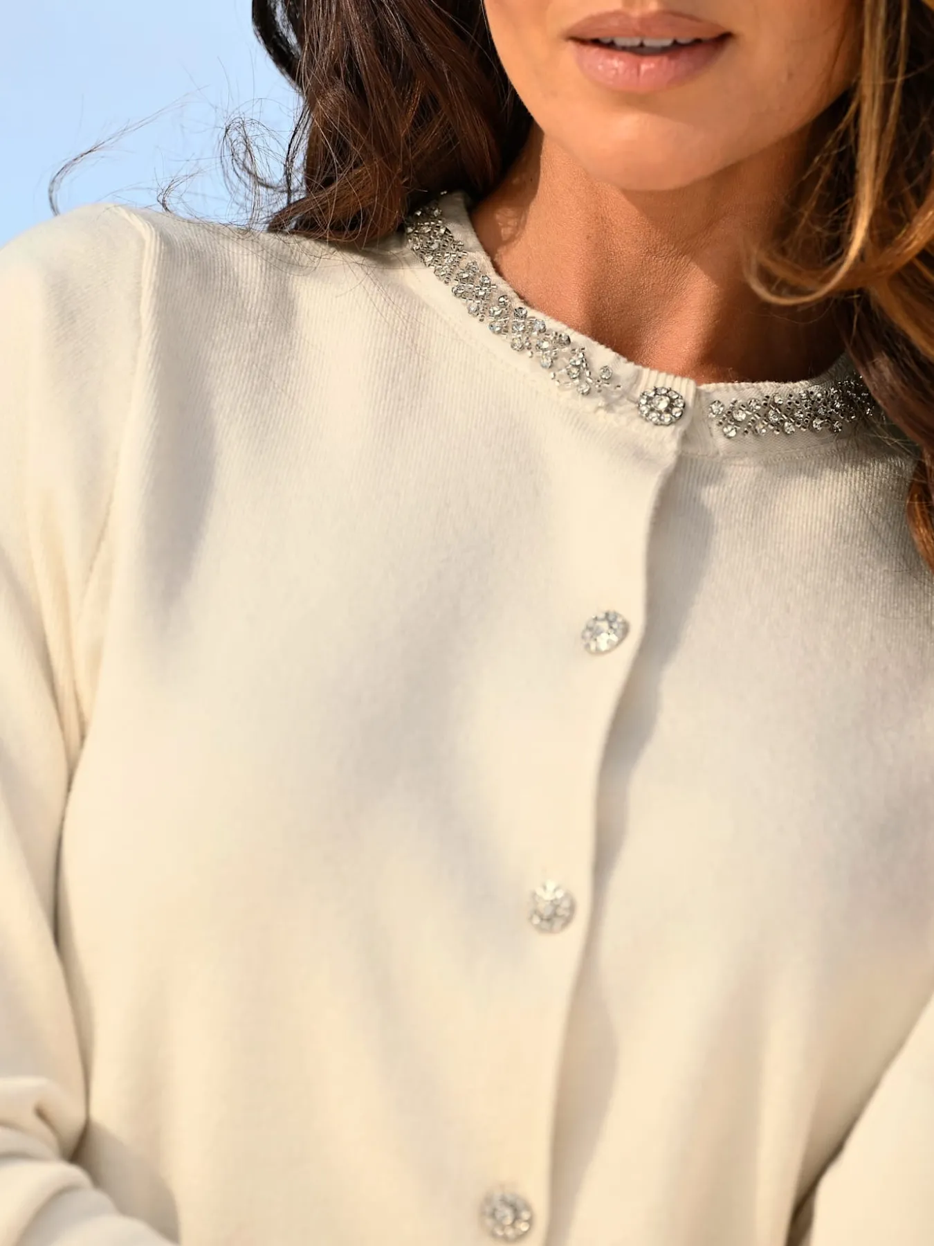 Veste en tricot fin petites pierres brillantes fantaisie