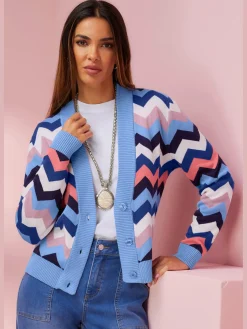 Veste en tricot motif zigzag tendance