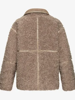 Veste imitation fourrure fermeture par 3 boutons recouverts de tissu