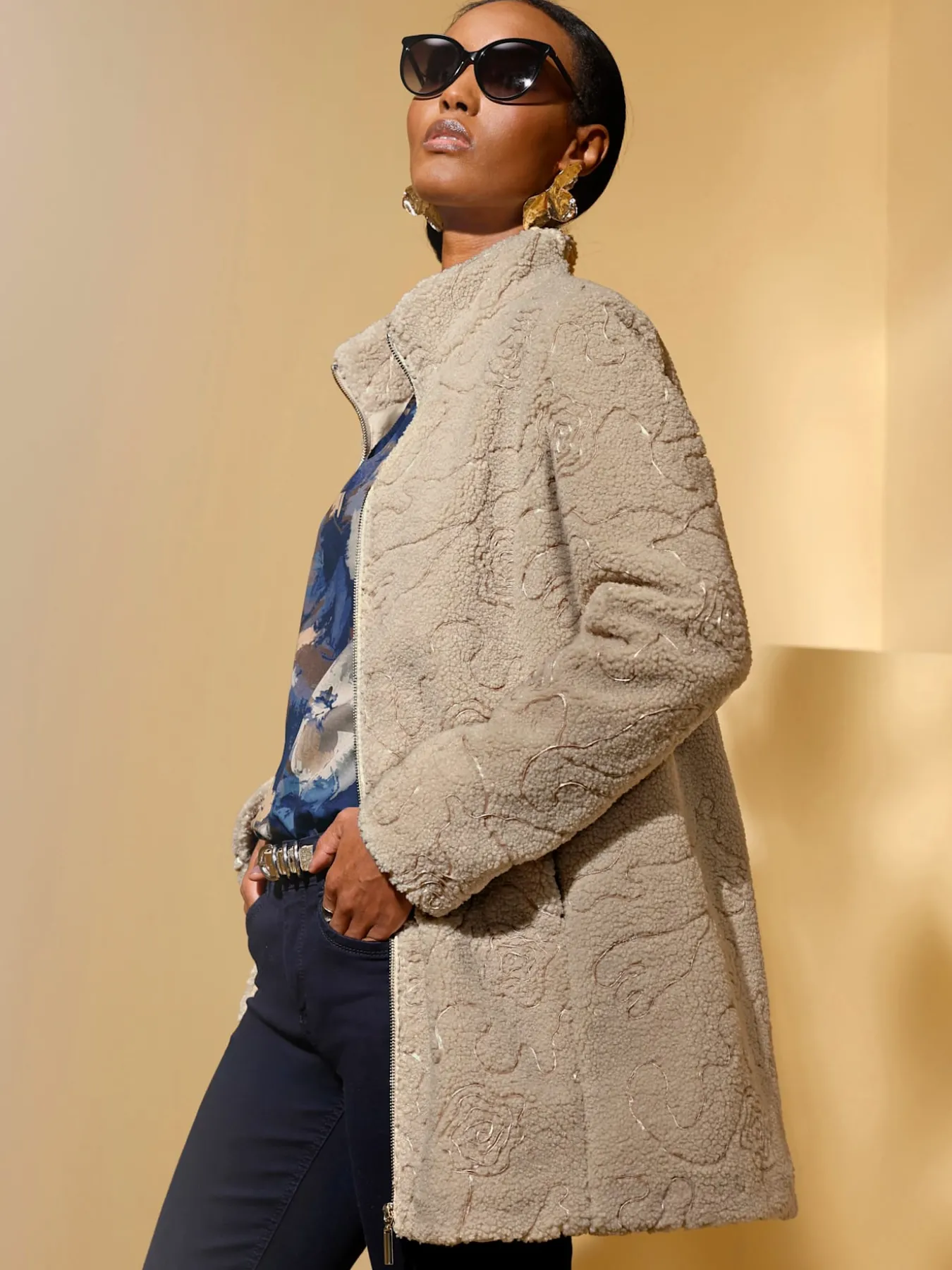 Veste imitation fourrure coupe en a affinante