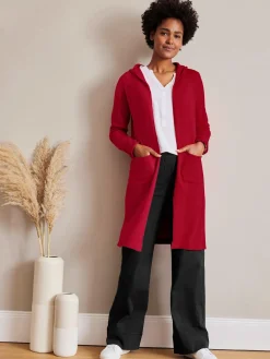 Veste longue en tricot à capuche