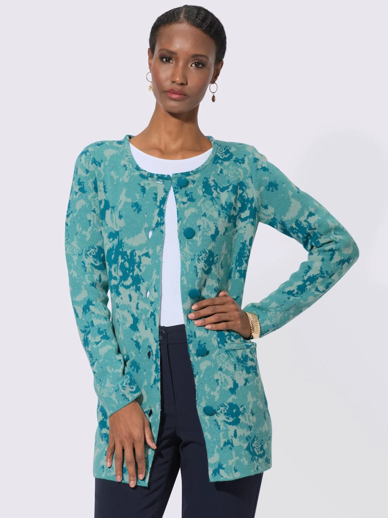 Veste longue en tricot 30% laine vierge