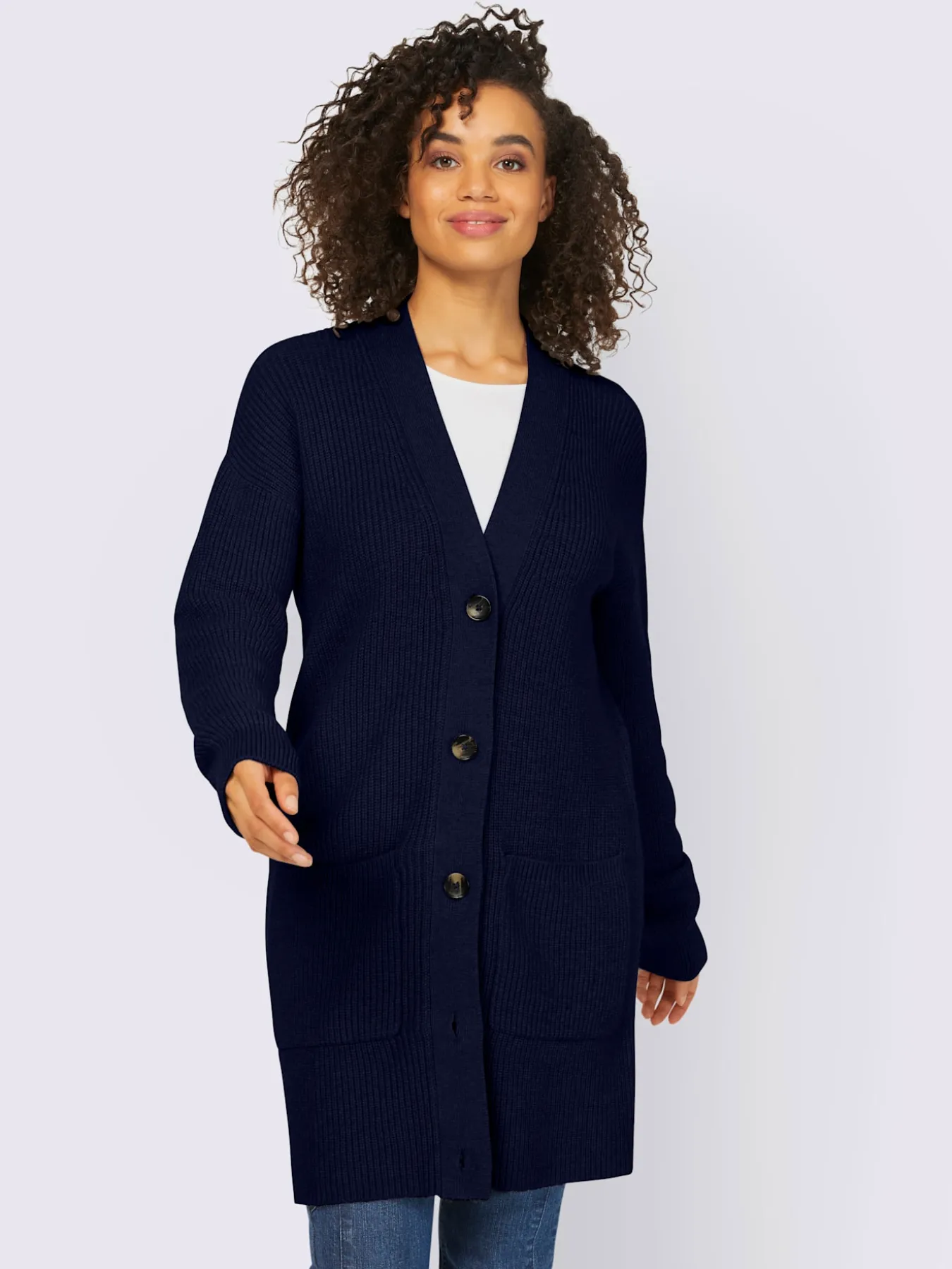 Veste longue en tricot 2 poches plaquées