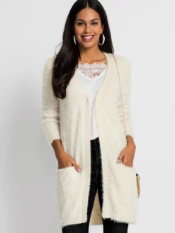 Veste longue en tricot fil moelleux à poils longs