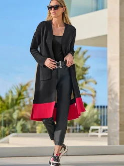 Veste longue en tricot motif color block tendance